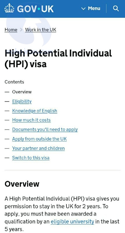 دليل التقديم الشامل على تأشيرة الشخص ذو الإمكانات العالية (HPI) للمملكة المتحدة مع الروابط خطوة بخطوة
